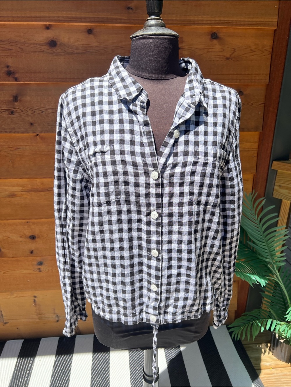 Black & White Gingham Button-Up Shirt